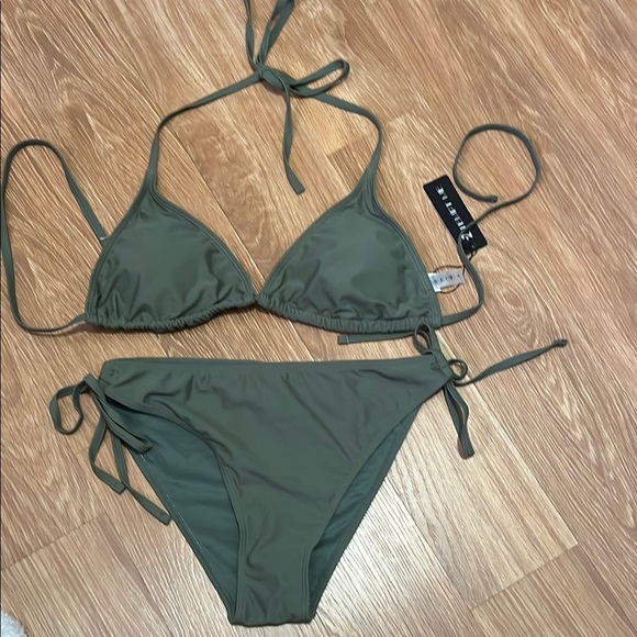 Tempt me Sage Green Triangle Bikini with Tie Straps size medium - Picture 1 of 5